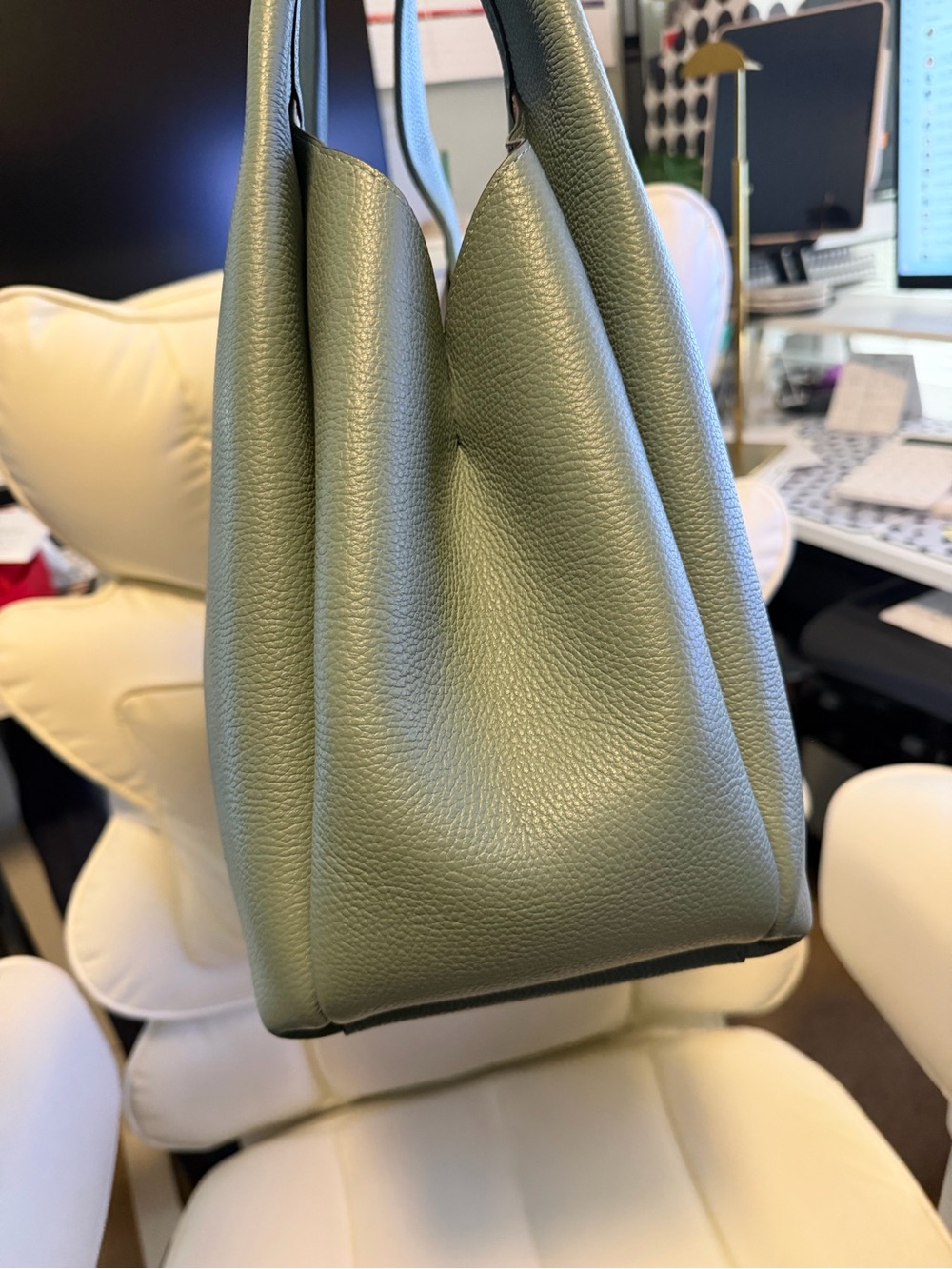 Coach Large Lana Pebbled Leather Shoulder Bag in Sage Green with Gold Accent - Picture 6 of 7